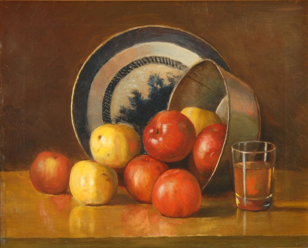 Appraisal: AMERICAN SCHOOLLate th Early th CenturyStill life with apples tin