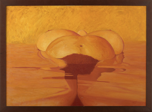 Appraisal: American School Contemporary Floating Orange Female Nude oil on canvas