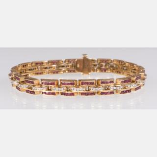 Appraisal: An kt Yellow Gold Ruby and Diamond Bracelet An kt