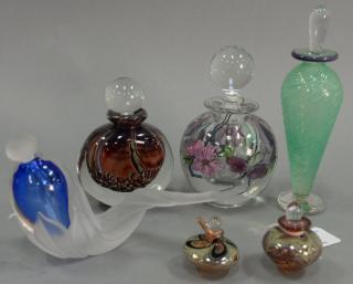 Appraisal: Group of six art glass perfume bottles including William Glasner