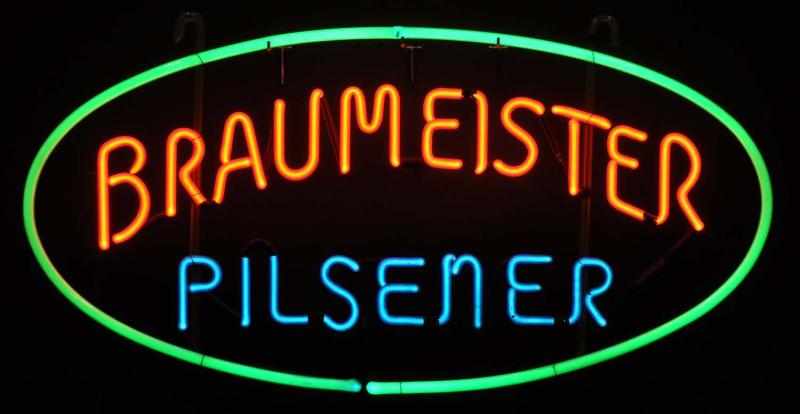 Appraisal: Braumeister Pilsner Neon Sign Description s Red blue and green