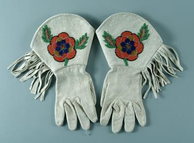 Appraisal: Pair beaded hide gloves multi-colored flowers and leaves th century