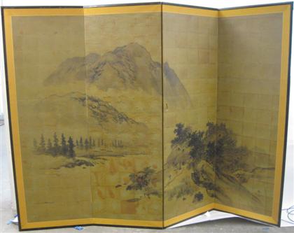 Appraisal: Japanese wash on paper four-panel floor screen th century