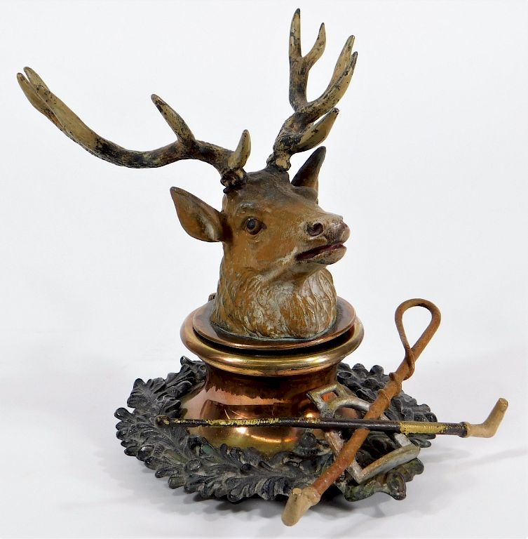 Appraisal: American Cold Painted Zinc Deer Elk Inkstand United States Early