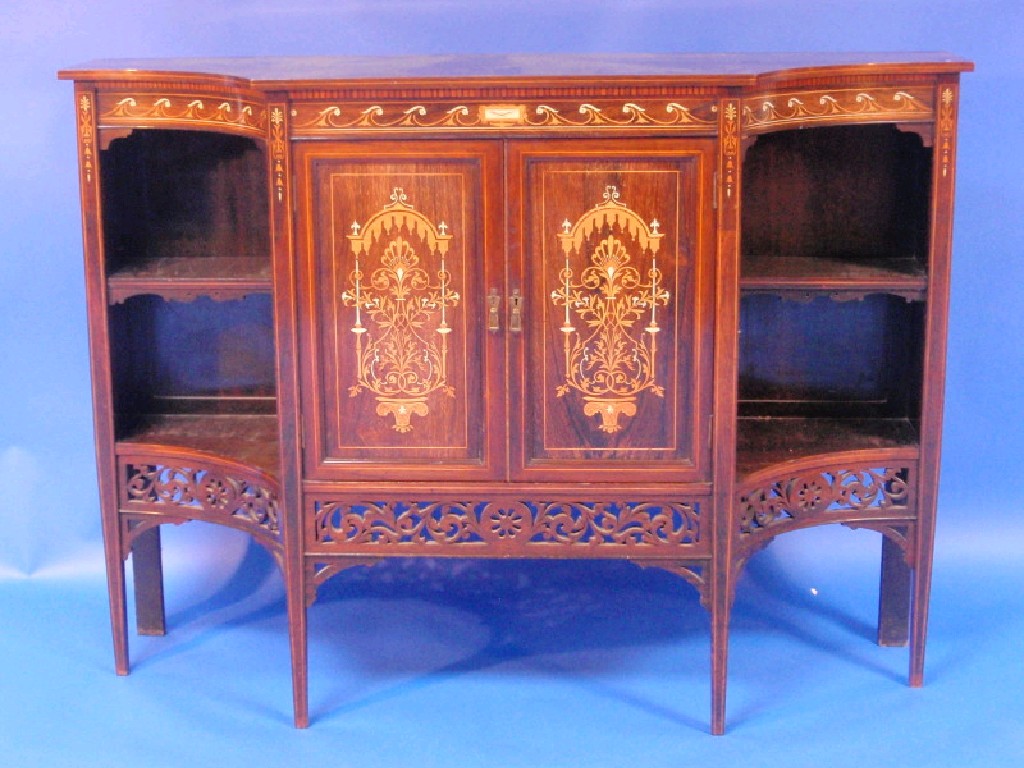 Appraisal: A late Victorian rosewood marquetry side cabinet retailed by Maple