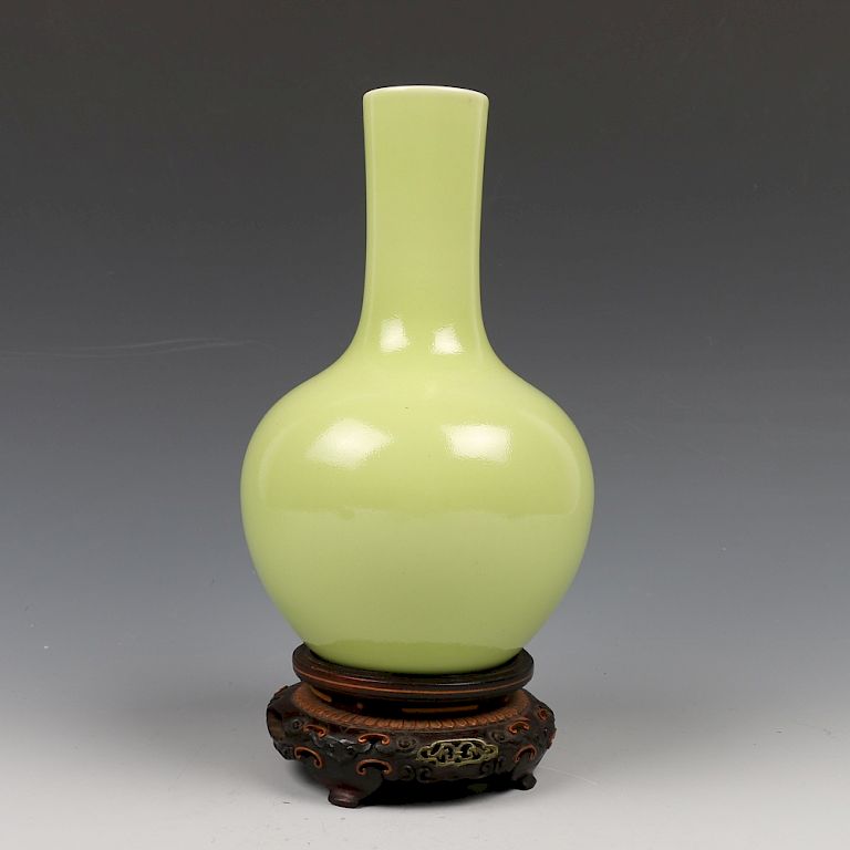 Appraisal: VERY RARE CHINESE LIME-GREEN VASE YONGZHENG MARK Of ovoid body