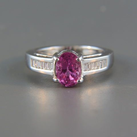 Appraisal: Pink Sapphire Diamond Ring carat oval gem with baguette diamonds