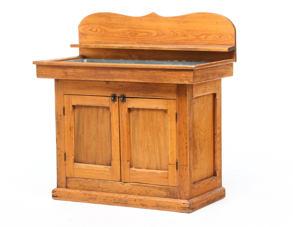 Appraisal: AMERICAN COUNTRY DRY SINK Late th century pine High shaped