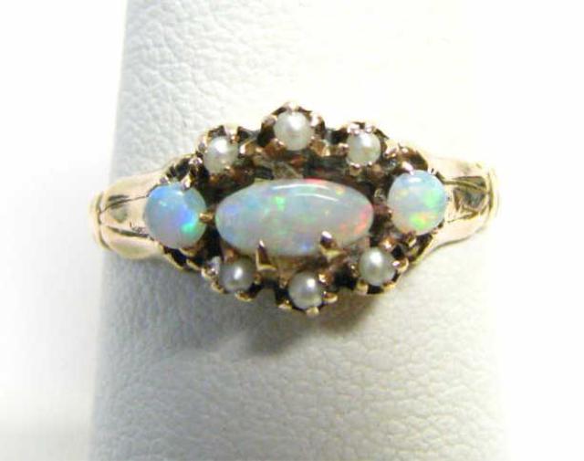 Appraisal: K Yellow Gold Victorian Pearl and Opal Ring