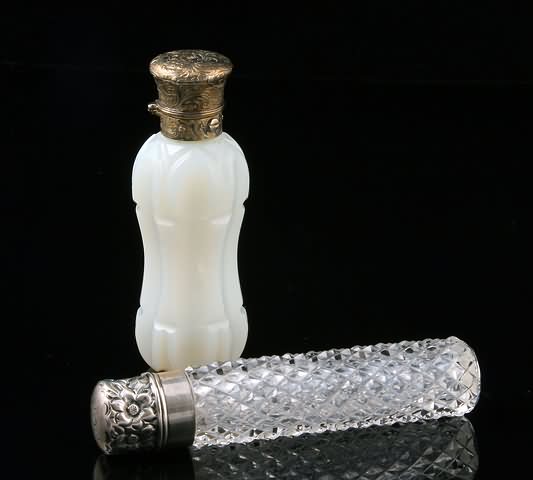 Appraisal: Opaline bottle with silver gilt top original lacks internal stopper