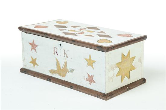 Appraisal: FOLKSY BOX American nd half- th century pine White washed