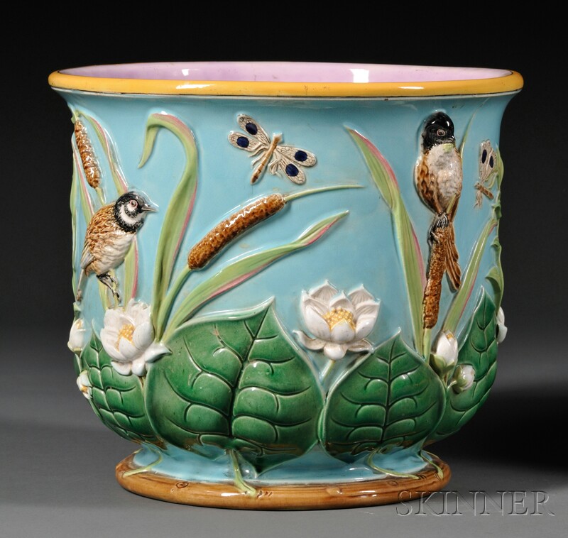 Appraisal: George Jones Majolica Jardiniere England c - the turquoise ground