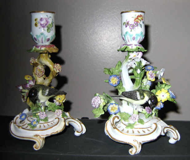 Appraisal: PAIR OF MEISSEN PORCELAIN CANDLESTICKS Each candle cup mounted on