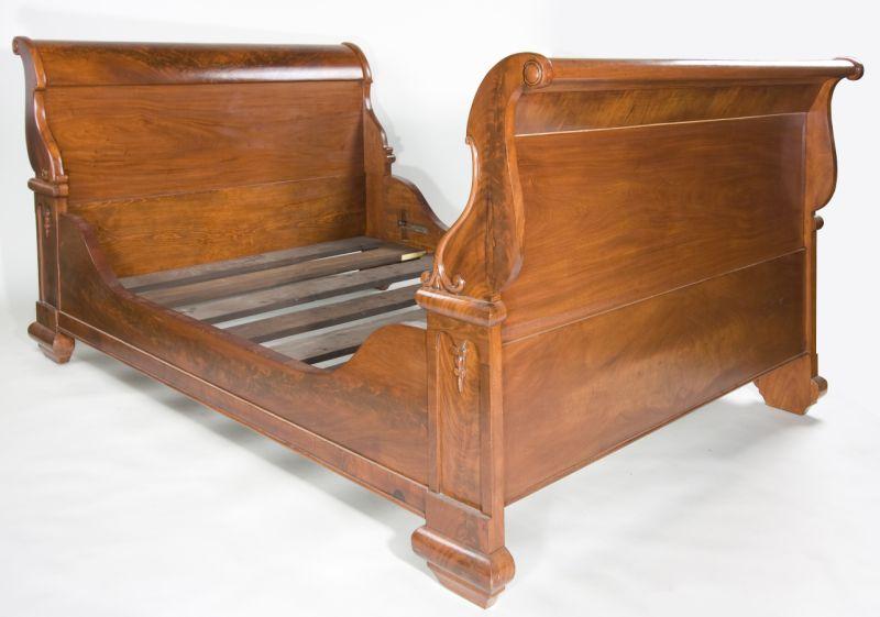 Appraisal: American Sleigh Bed mid- th century fine mahogany and crotch