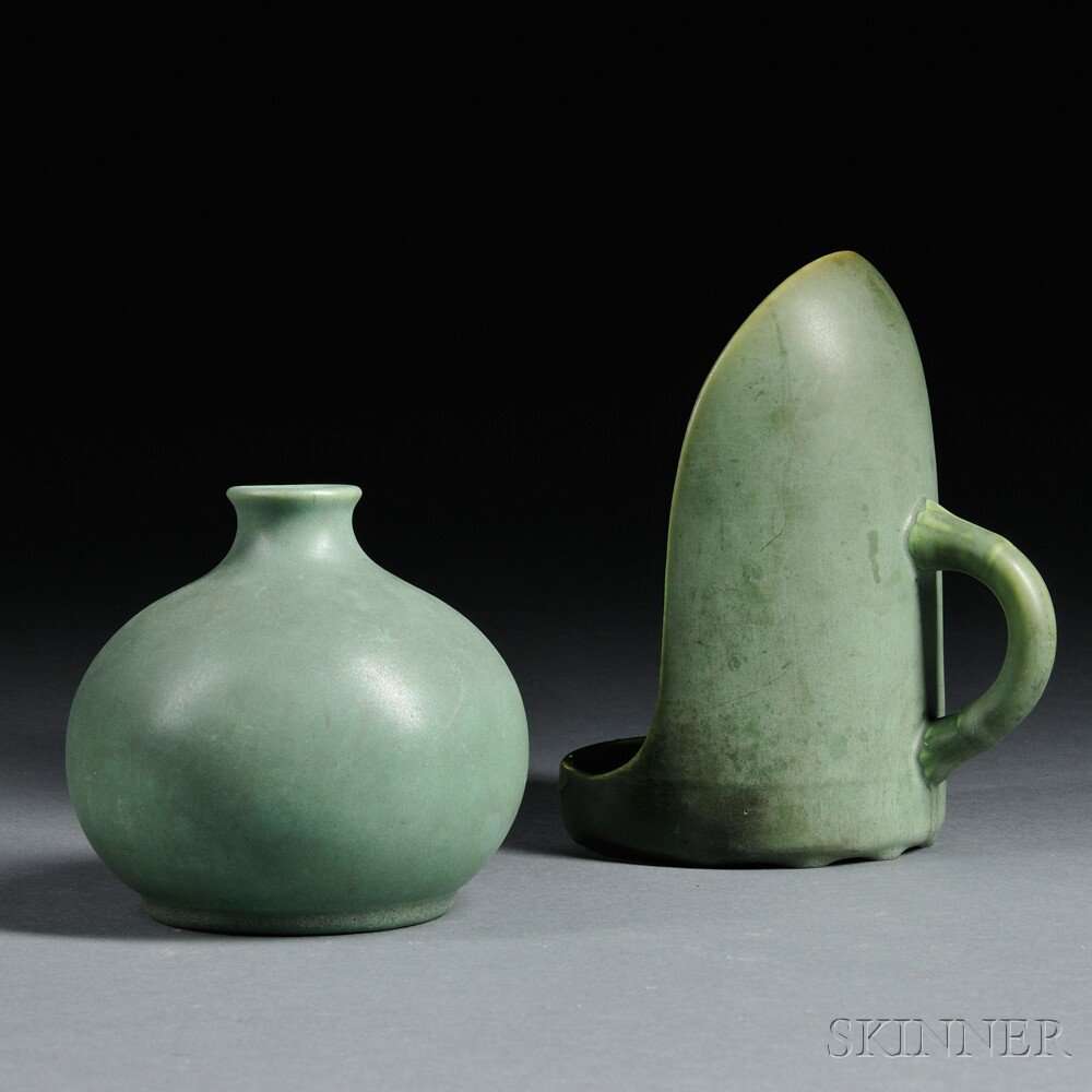 Appraisal: Teco Vase and Hampshire Candle Holder Glazed ceramic Terra Cotta