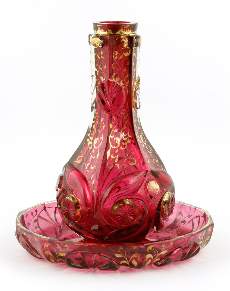 Appraisal: - Bohemian Glass Carafe and Underplate Bohemian carafe and underplate