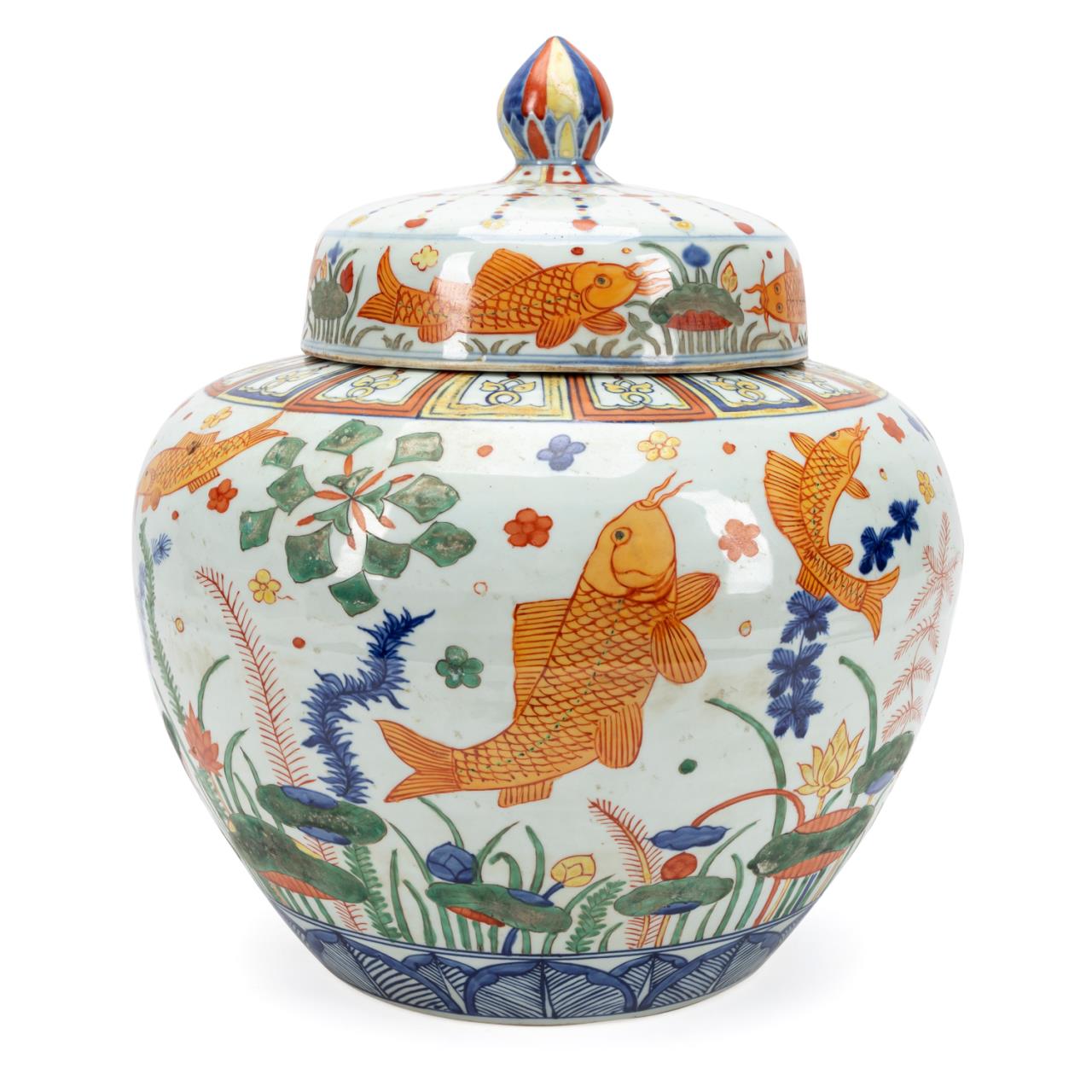 Appraisal: CHINESE MING STYLE LIDDED WUCAI JAR Chinese Ming style lidded