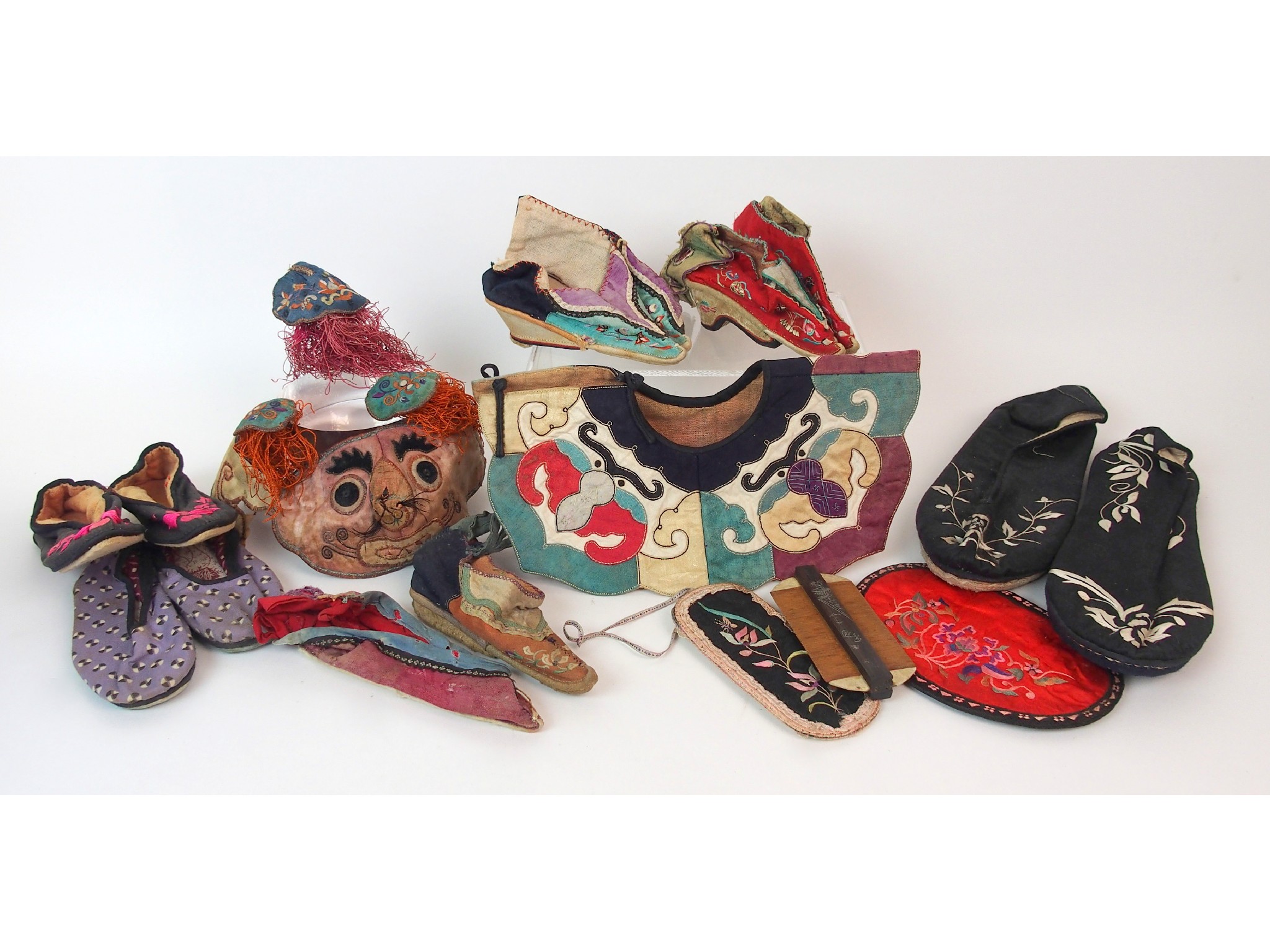 Appraisal: Chinese costumecomprising five pairs of shoes two odd shoes collar