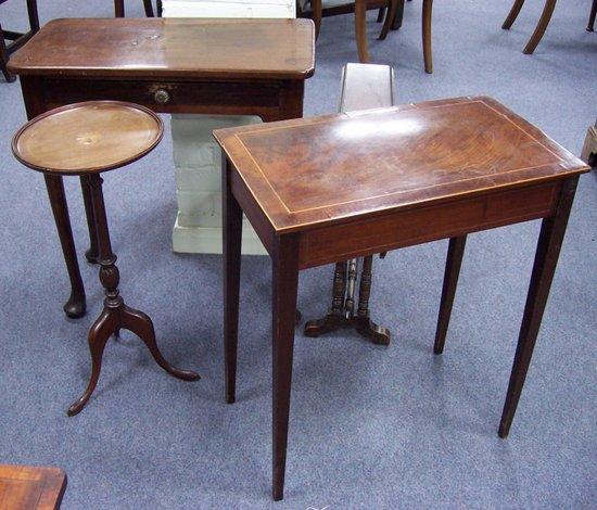 Appraisal: A mahogany and boxwood strung side table the rectangular top