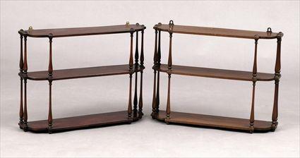 Appraisal: Pair of George III-Style Mahogany Three-Tier Hanging Wall Shelves x