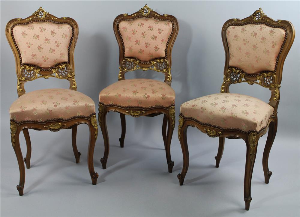 Appraisal: SET OF THREE FRENCH GOLD PAINTED SIDE CHAIRS each with