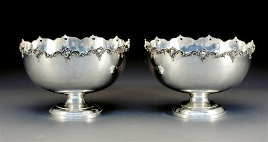 Appraisal: Pair silverplate punchbowls pierced scalloped rim on pedestal base H