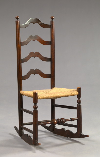 Appraisal: Early American Stained Cherrywood Ladderback Carpet-Cutter Rocking Chair early th