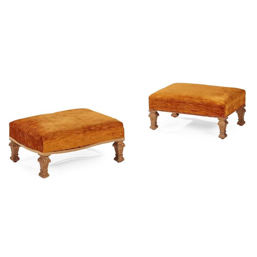 Appraisal: PAIR OF LOUIS XIV STYLE GILTWOOD FOOTSTOOLS TH CENTURY covered