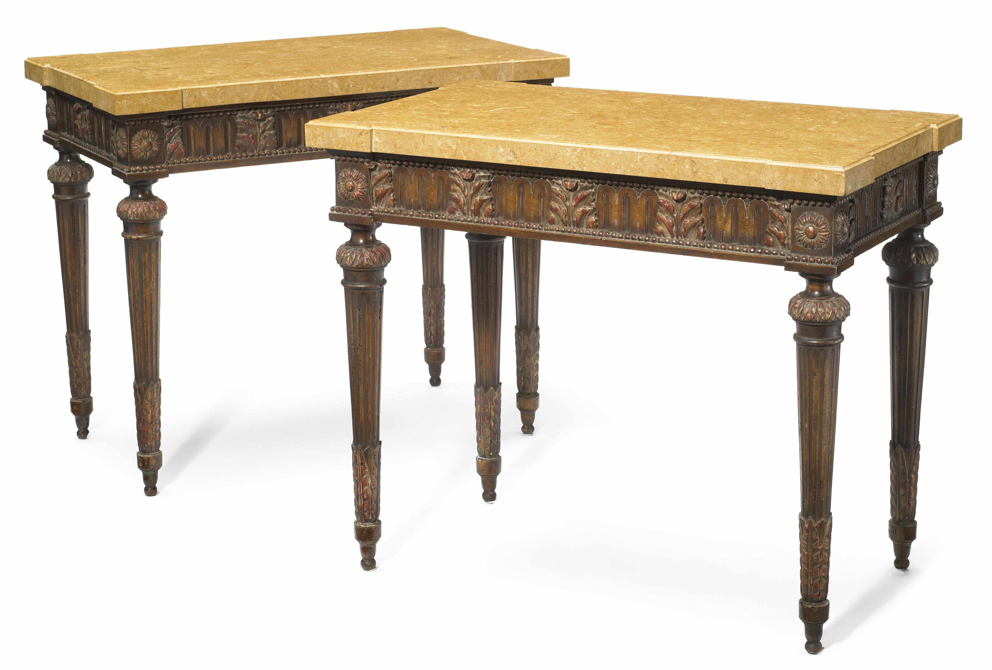 Appraisal: A pair of Neoclassical style paint decorated consoles height in