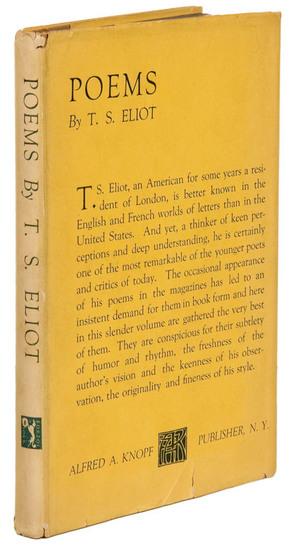 Appraisal: ELIOT T S Poems New York Alfred A Knopf vo