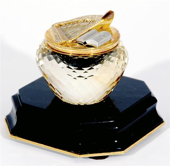 Appraisal: Diamond set crystal trinket box hinged gold-metal top with applied