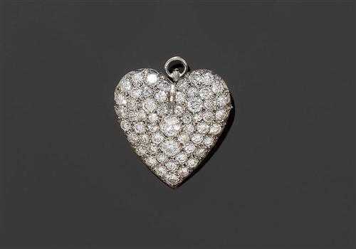 Appraisal: DIAMOND HEART PENDANT BROOCH ca White gold ca Decorative slightly