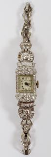 Appraisal: HAMILTON PLATINUM AND CT DIAMOND BRACELET WATCH HAMILTON PLATINUM AND