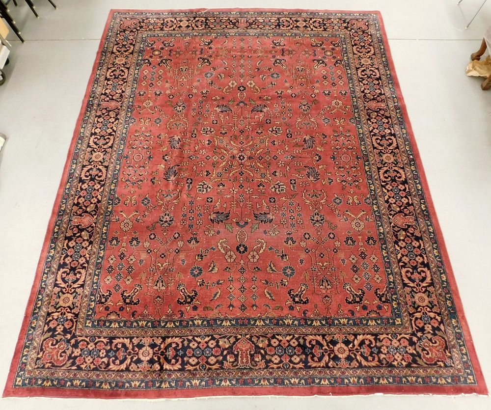 Appraisal: Turkish Botanical Room Size Rug Turkey th Century Navy and