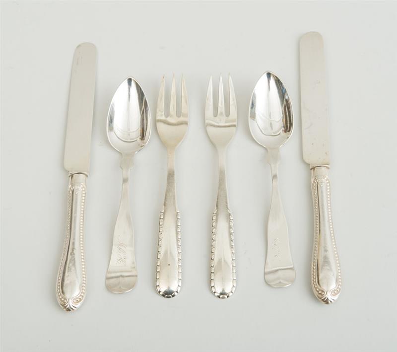 Appraisal: GROUP OF SILVER AND SILVER-PLATE FLATWARE Comprising seven Georg Jensen