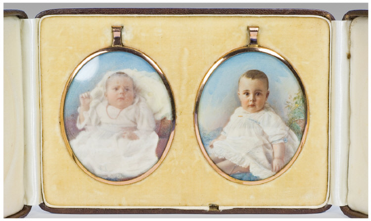 Appraisal: Pair Of Edwardian Portrait Miniatures Showing Two Young Babies In