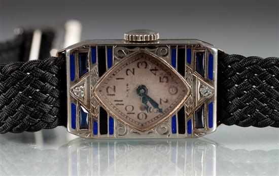 Appraisal: Elgin Art Deco white gold diamond and sapphire rectangular face