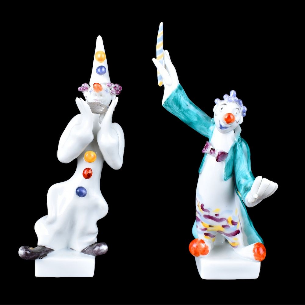 Appraisal: Two Meissen Figurines Two Meissen Miniature Porcelain Clown Figurines by