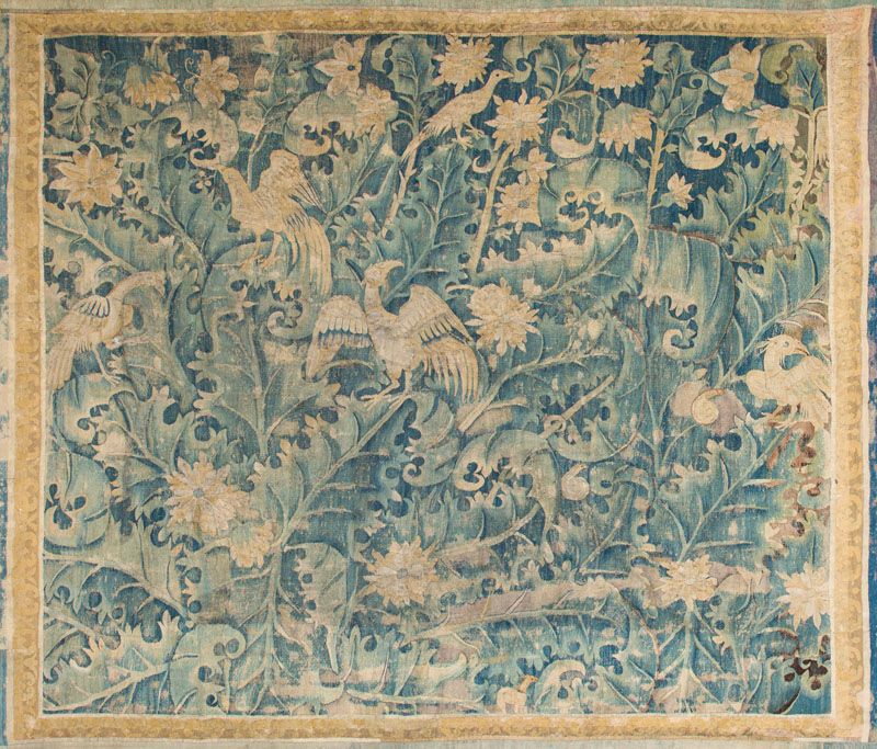 Appraisal: FLEMISH FEUILLE DE CHOUX TAPESTRY FRAGMENT ENGHIEN OR OUDENARDE Worked