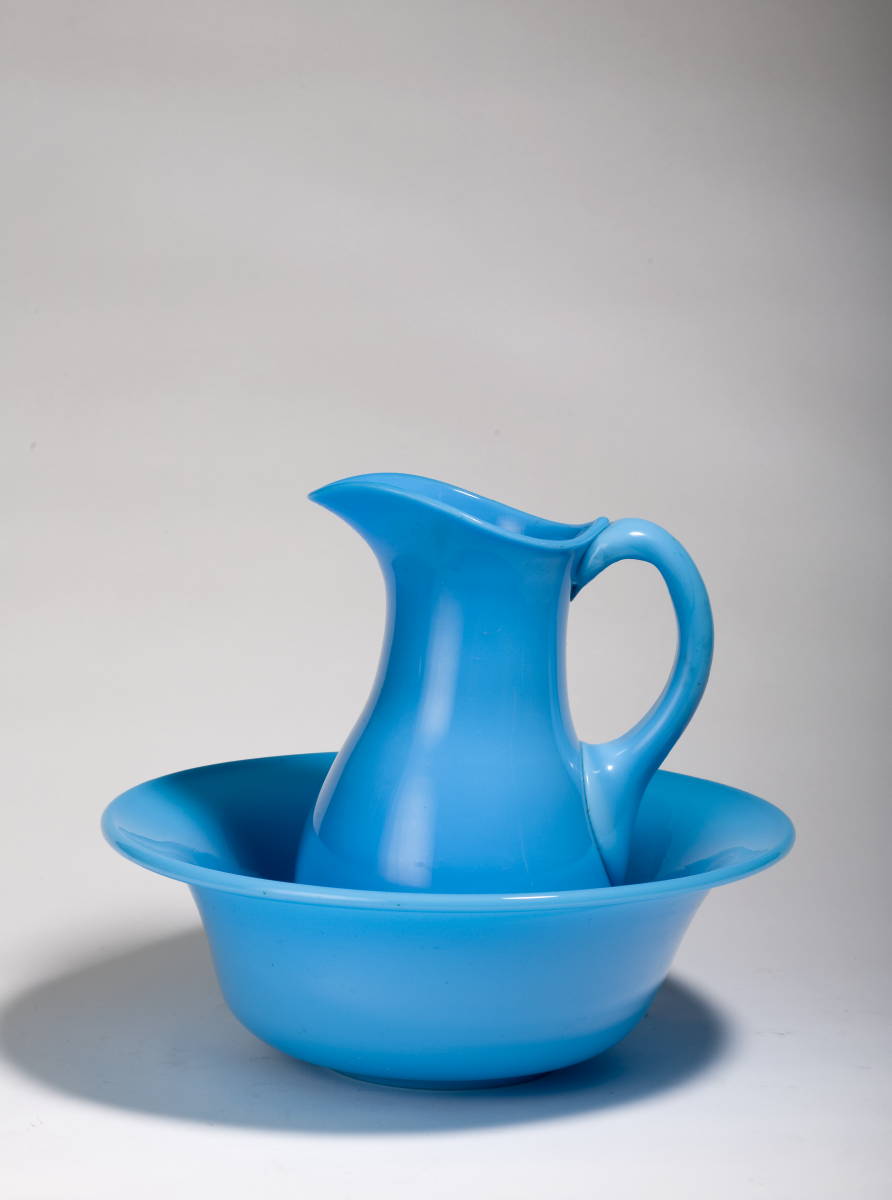 Appraisal: OPAQUE ROBIN quot S EGG BLUE GLASS PITCHER AND BOWL