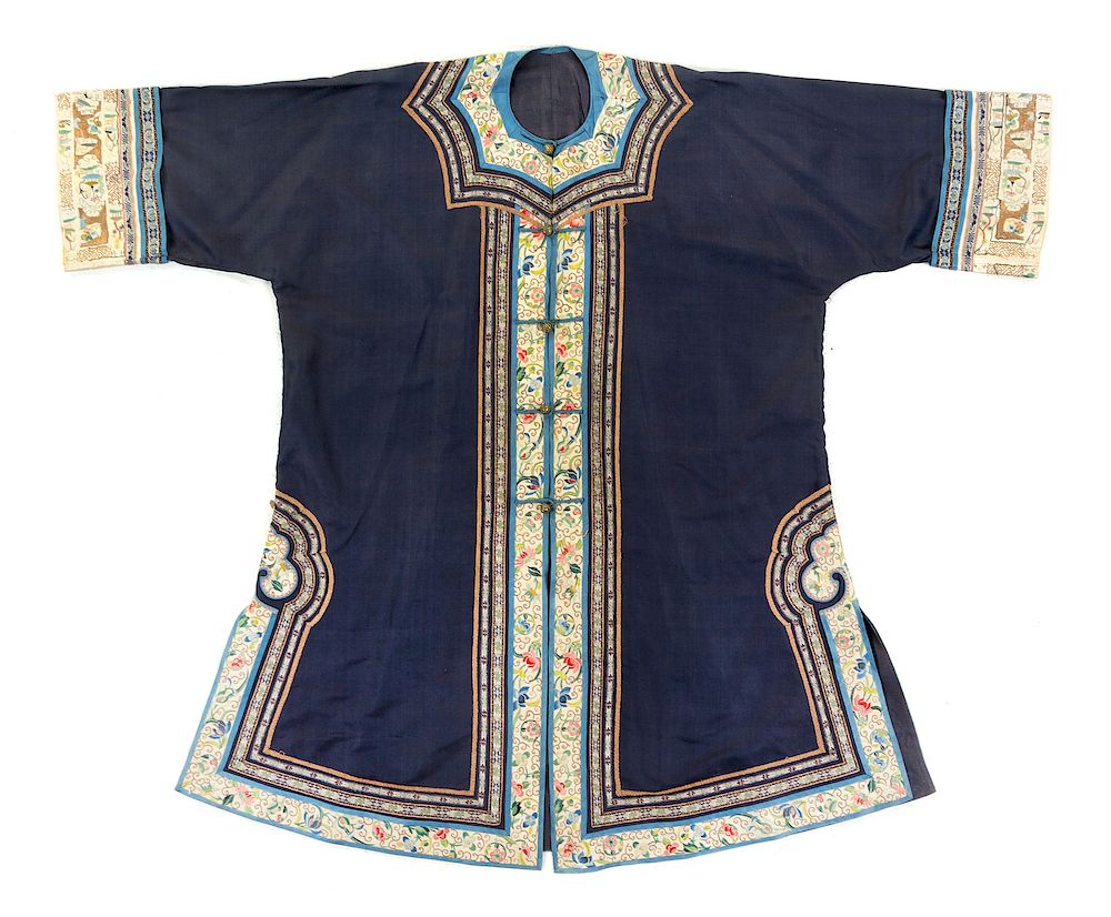 Appraisal: A Blue Ground Embroidered Silk Lady's Robe Length in cm