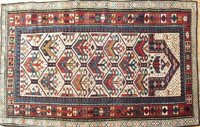 Appraisal: DAGASTAN PRAYER RUG The ivory field with rose blue and