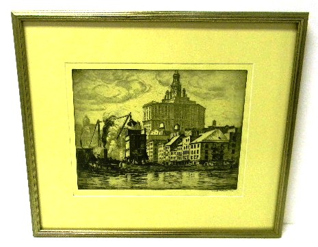 Appraisal: Everett Longley Warner American - etching of New York waterfront