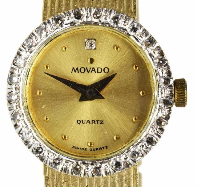 Appraisal: Ladies Movado kt yellow gold wristwatch diamond-set bezel Dauphine hands