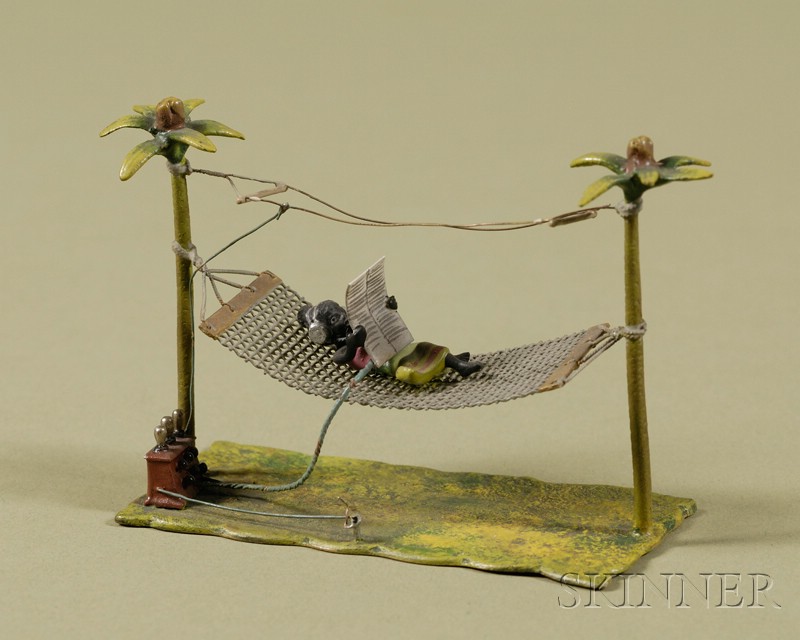 Appraisal: Viennese Cold-painted Bronze of a Figure in a Hammock c