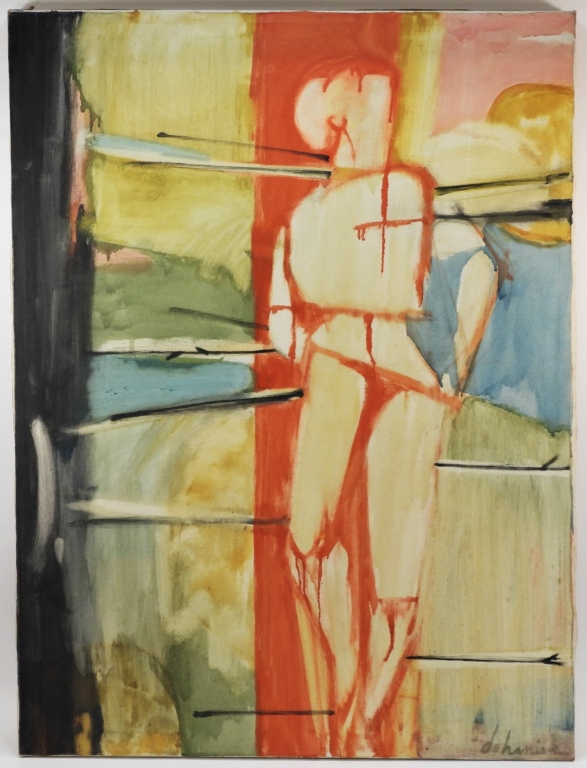 Appraisal: DIRAN DOHANIAN ABSTRACT FIGURE PAINTING Massachusetts - Depicts a bound