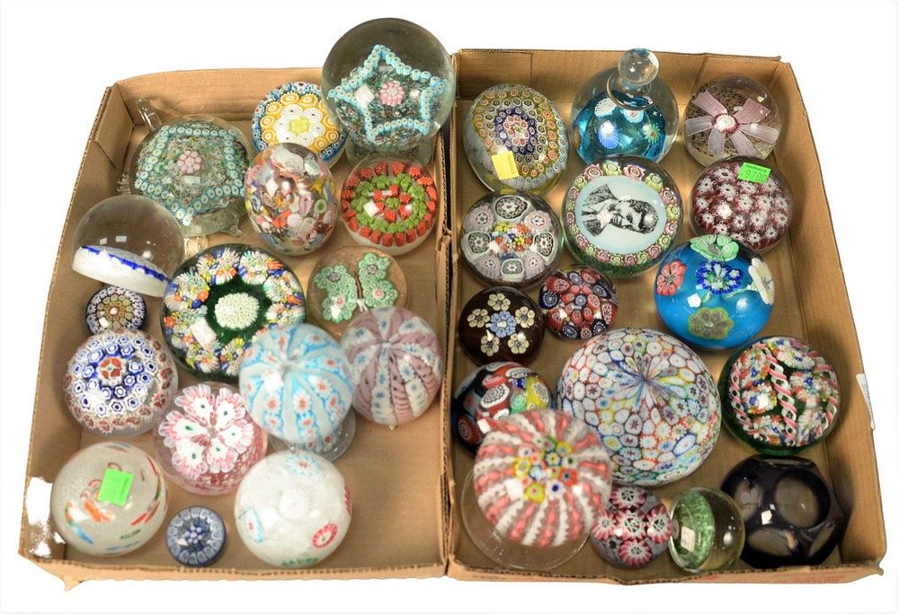 Appraisal: Thirty-Two Millefiori Glass Paperweights to include one having a butterfly