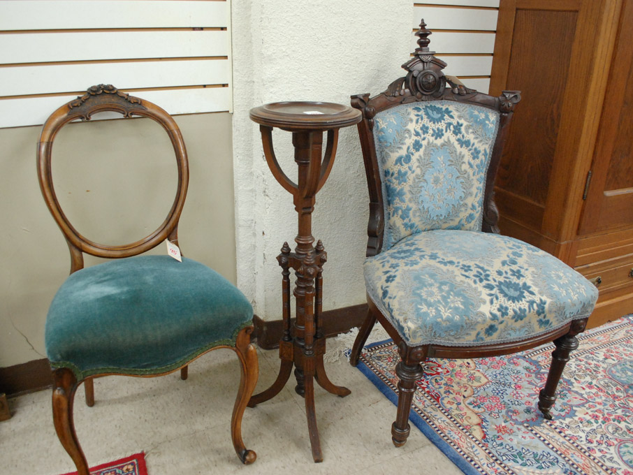 Appraisal: TWO VICTORIAN WALNUT CHAIRS AND A PLANT STAND American last