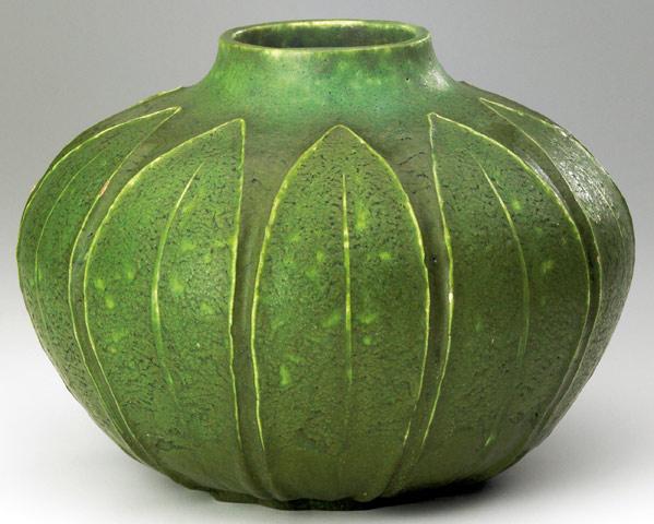 Appraisal: GRUEBY Squat vessel by Marie Seaman with full-height leaves under