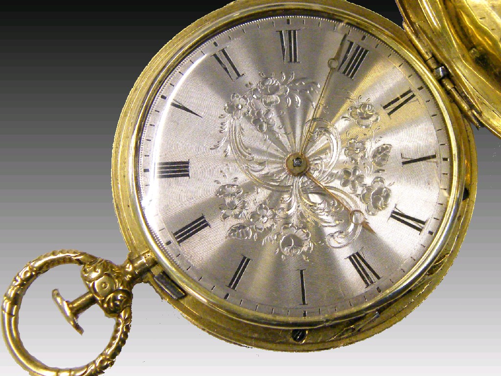 Appraisal: Attractive French k quarter repeating hunter slim dress pocket watch